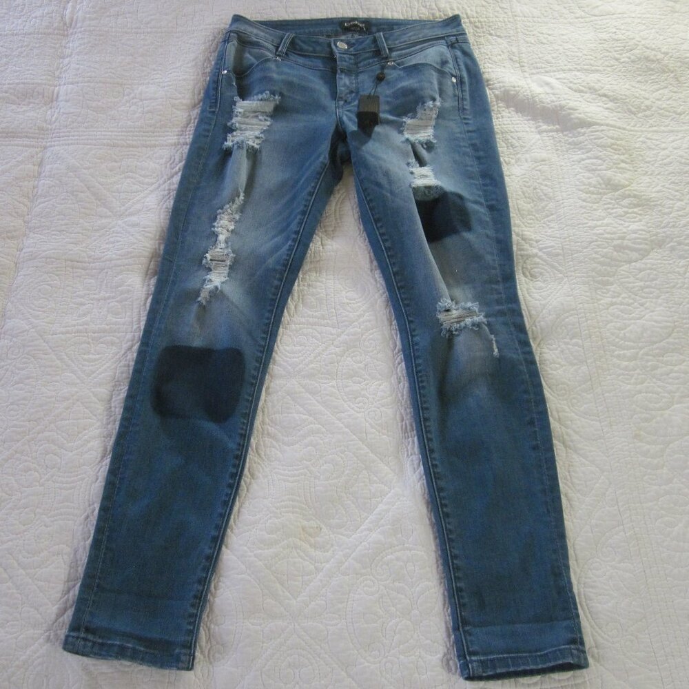 Bebe Jeans 28 Shadow Destroy Boyfriend Blue Distressed